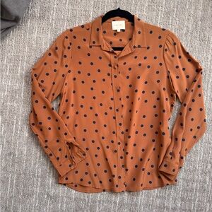 Sezane Brown Button Down Shirt with Blue Dots